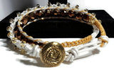 Double wrap beaded leather macrame bracelet, The golden bracelet, boho chic,