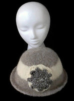 THE BELLA HAT, handmade women's  felted hat, Boho-chic style, light grey and cream hat, ready to ship