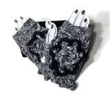 THE GRAY AND BLACK CROCHET FINGERLESS GLOVES, women's size,   winter wear, Andrea designs handmade fingerless gloves