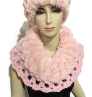 Shoulder warmer, fold over cowl, crochet cowl, faux fur, womans size, The Pink Cowl