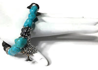 THE TURQUOISE TREE OF LIFE DIFFUSER BRACELET, turquoise and black bright agate stones, essential oil diffuser bracelet, stretch bracelet, woman's size