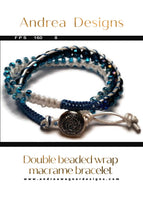Beaded wrap macrame bracelet, double leather wrap, Royal blue petunia bracelet