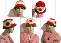 Ready to ship, womens wool hat, felted hat for women, The Andrea's hat, cloche hat, women size, red and cream hat,