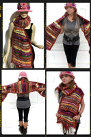 Prize winner handmade THE COLORFUL LLIKLLA (Quechua for a shawl), alpaca and multi fibers, colors brick, yellow, white, purple and others, weaving shawl..