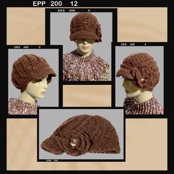 THE WINE AND GOLD BROWN ALPACA HAT, crochet beanie, woman's size, for cold weather, Christmas gift,