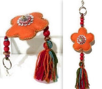 Flower keyring charm, key fob, zipper pull charm, handmade handbag decoration, The orange flower keyring-zipper pull charm
