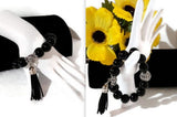 The black night tulip bracelet, stretch bracelet, jet black polish glass beads, handmade bracelet,