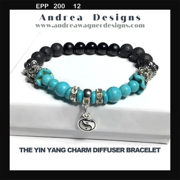 THE YIN YANG CHARM DIFFUSER BRACELET black lava rock stones