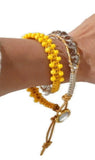 Boho chic, beaded leather wrap macrame bracelet, The yellow daisies bracelet