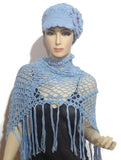 Handmade crochet shawl, light blue Peruvian pima cotton, woman size shawl, summer shawl, Blue chic style, The light blue cotton shawl