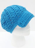 Newsboy crochet hat, handmade hat with a bill, embellished hat with buttons, cotton yarn, The royal blue hat