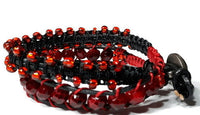 Leather  double wrap beaded macrame bracelet, handmade, The red tulip bracelet