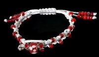 Beaded macrame bracelet, adjustable clasp, Red and white gloxinia macrame bracelet