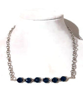 Bar necklace, choker necklace, blue glass beads, The cobalt blue bar necklace
