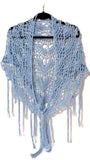 Handmade cotton wrap, light blue cotton yarn, triangular shawl, The Spring shawl,