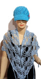 Handmade cotton wrap, light blue cotton yarn, triangular shawl, The Spring shawl,