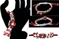 Beaded macrame bracelet, adjustable clasp, Red and white gloxinia macrame bracelet