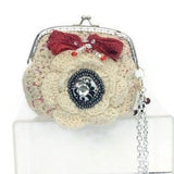 The cream rose coin purse, beige cotton, wristlet, handmade purse