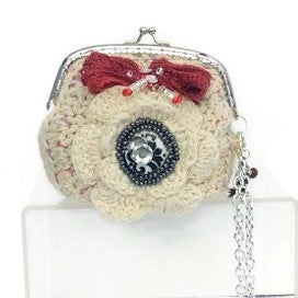 The cream rose coin purse, beige cotton, wristlet, handmade purse