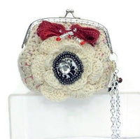 The cream rose coin purse, beige cotton, wristlet, handmade purse