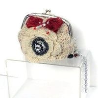The cream rose coin purse, beige cotton, wristlet, handmade purse