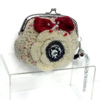The cream rose coin purse, beige cotton, wristlet, handmade purse