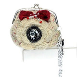 The cream rose coin purse, beige cotton, wristlet, handmade purse