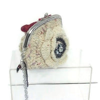 The cream rose coin purse, beige cotton, wristlet, handmade purse