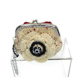 The cream rose coin purse, beige cotton, wristlet, handmade purse