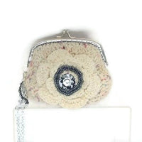 The cream rose coin purse, beige cotton, wristlet, handmade purse