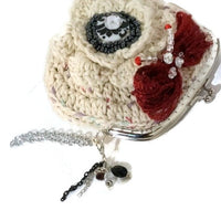 The cream rose coin purse, beige cotton, wristlet, handmade purse