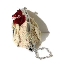 The cream rose coin purse, beige cotton, wristlet, handmade purse