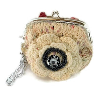 The cream rose coin purse, beige cotton, wristlet, handmade purse