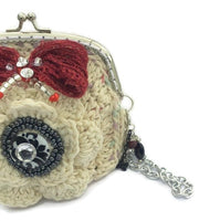 The cream rose coin purse, beige cotton, wristlet, handmade purse