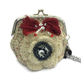 The cream rose coin purse, beige cotton, wristlet, handmade purse