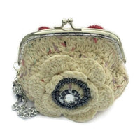 The cream rose coin purse, beige cotton, wristlet, handmade purse