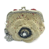 The cream rose coin purse, beige cotton, wristlet, handmade purse