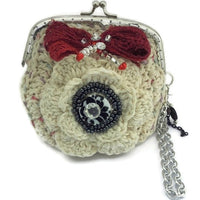 The cream rose coin purse, beige cotton, wristlet, handmade purse