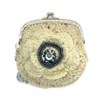 The cream rose coin purse, beige cotton, wristlet, handmade purse