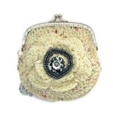 The cream rose coin purse, beige cotton, wristlet, handmade purse