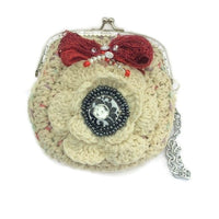 The cream rose coin purse, beige cotton, wristlet, handmade purse