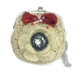 The cream rose coin purse, beige cotton, wristlet, handmade purse