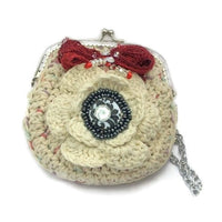 The cream rose coin purse, beige cotton, wristlet, handmade purse