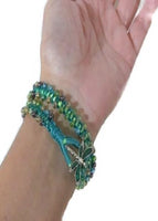 Double wrap beaded macrame bracelet, green nylon cord, The emerald bracelet