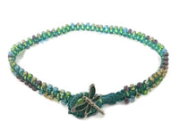 Double wrap beaded macrame bracelet, green nylon cord, The emerald bracelet