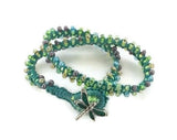 Double wrap beaded macrame bracelet, green nylon cord, The emerald bracelet