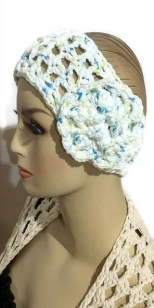 Crochet cotton headband, white cotton, handmade, The hydrangea headband, woman size