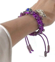 Macrame art, beaded macrame wrap, adjustable clasp, The purple rose bracelet