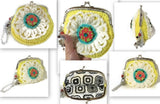 Crochet wristlet, metal frame purse, kiss clasp, The yellow daisy coin purse