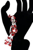 Beaded macrame bracelet, adjustable clasp, Red and white gloxinia macrame bracelet